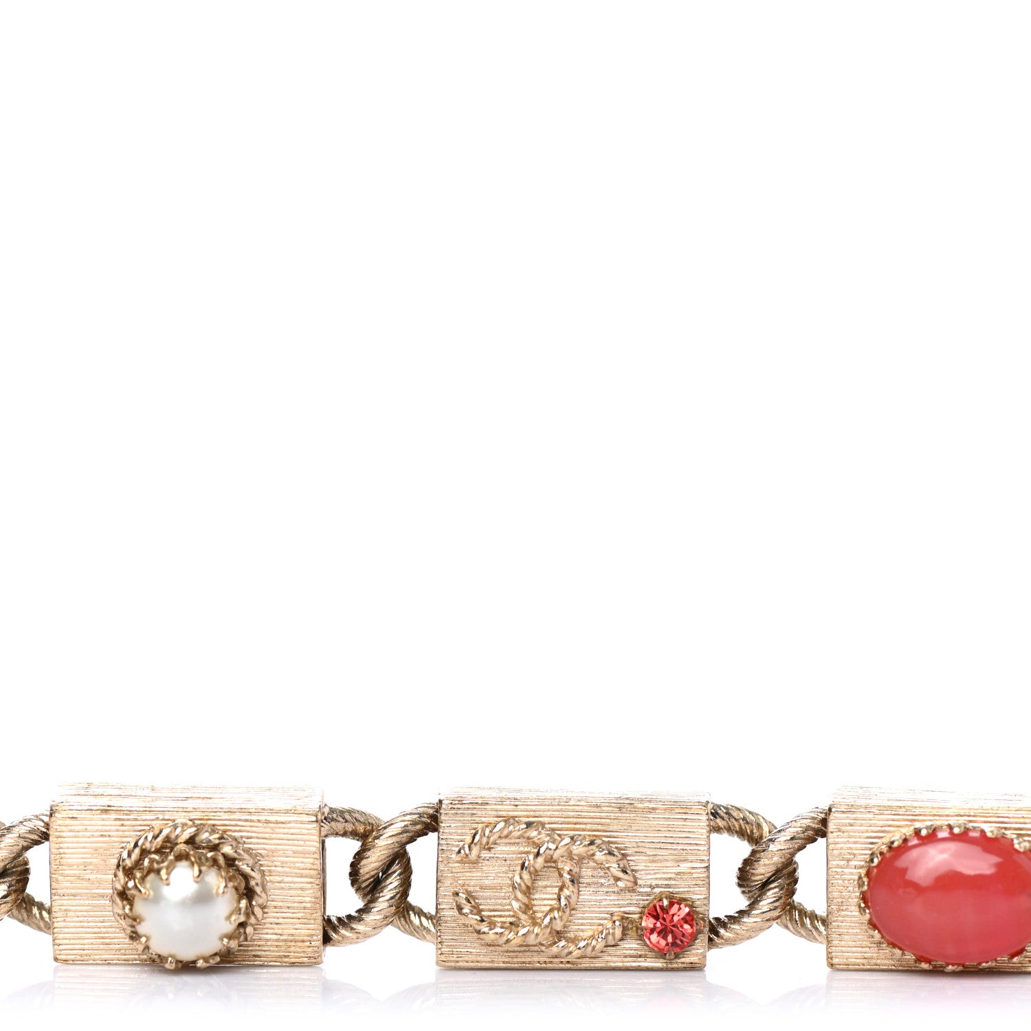 Chanel Pearl Bead CC Charm Chain Link Bracelet Multicolor 4 of 4