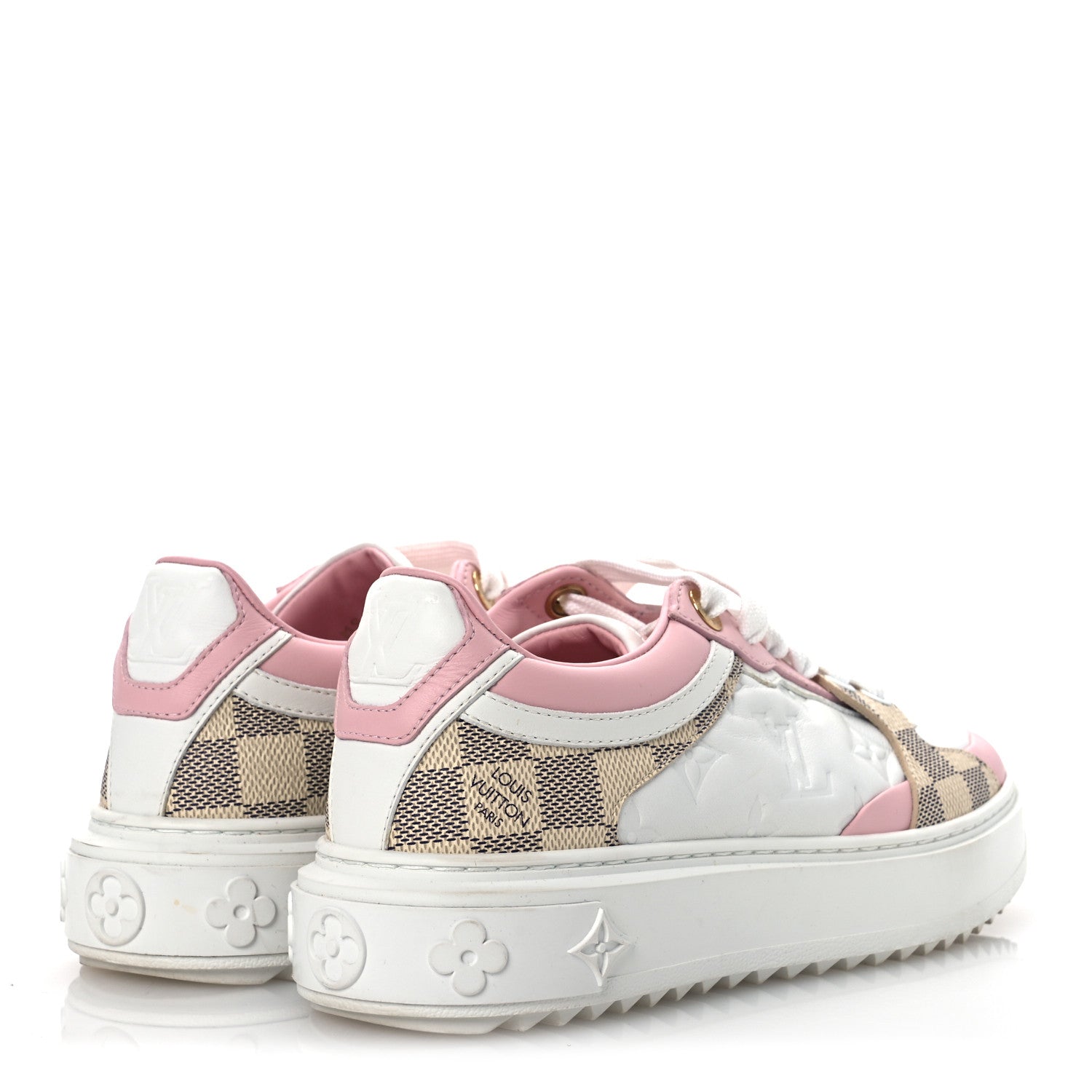 Louis Vuitton Monogram Embossed Calfskin Damier Azur Time Out Sneakers 36 Rose Clair Pink 5 of 13
