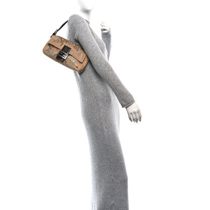 Fendi Linen Crystal Floral Beaded Baguette Beige Multicolor 2 of 11