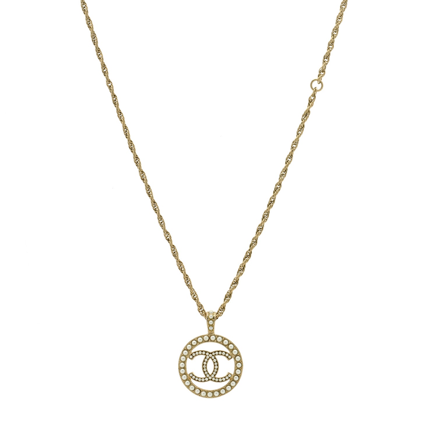 Pearl CC Round Pendant Necklace Gold