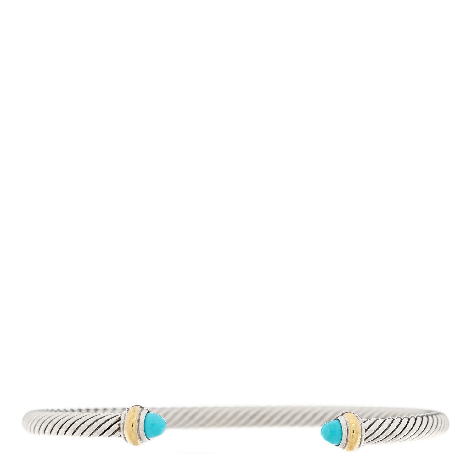David Yurman Sterling Silver 18K Yellow Gold Turquoise 4mm Cable Classics Bracelet 1 of 4