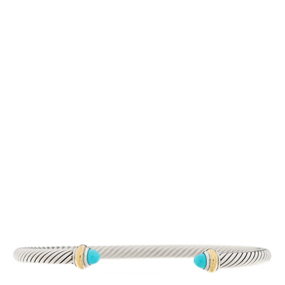 David Yurman Sterling Silver 18K Yellow Gold Turquoise 4mm Cable Classics Bracelet 1 of 4