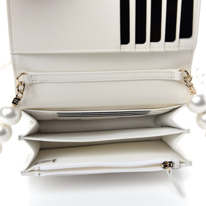 Chanel Calfskin Quilted Mini Maxi Pearls Wallet On Chain WOC White 5 of 11