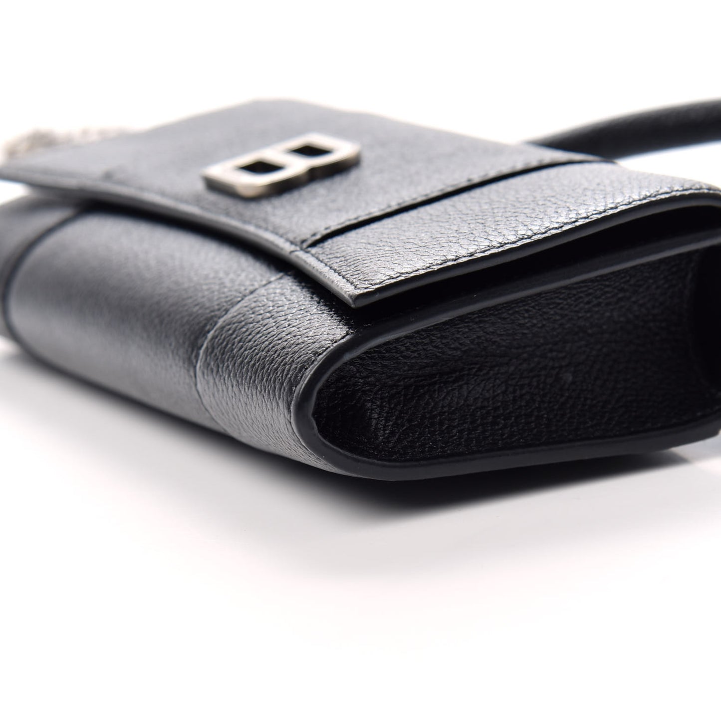 Grained Calfskin Hourglass Top Handle Crossbody Phone Holder Black