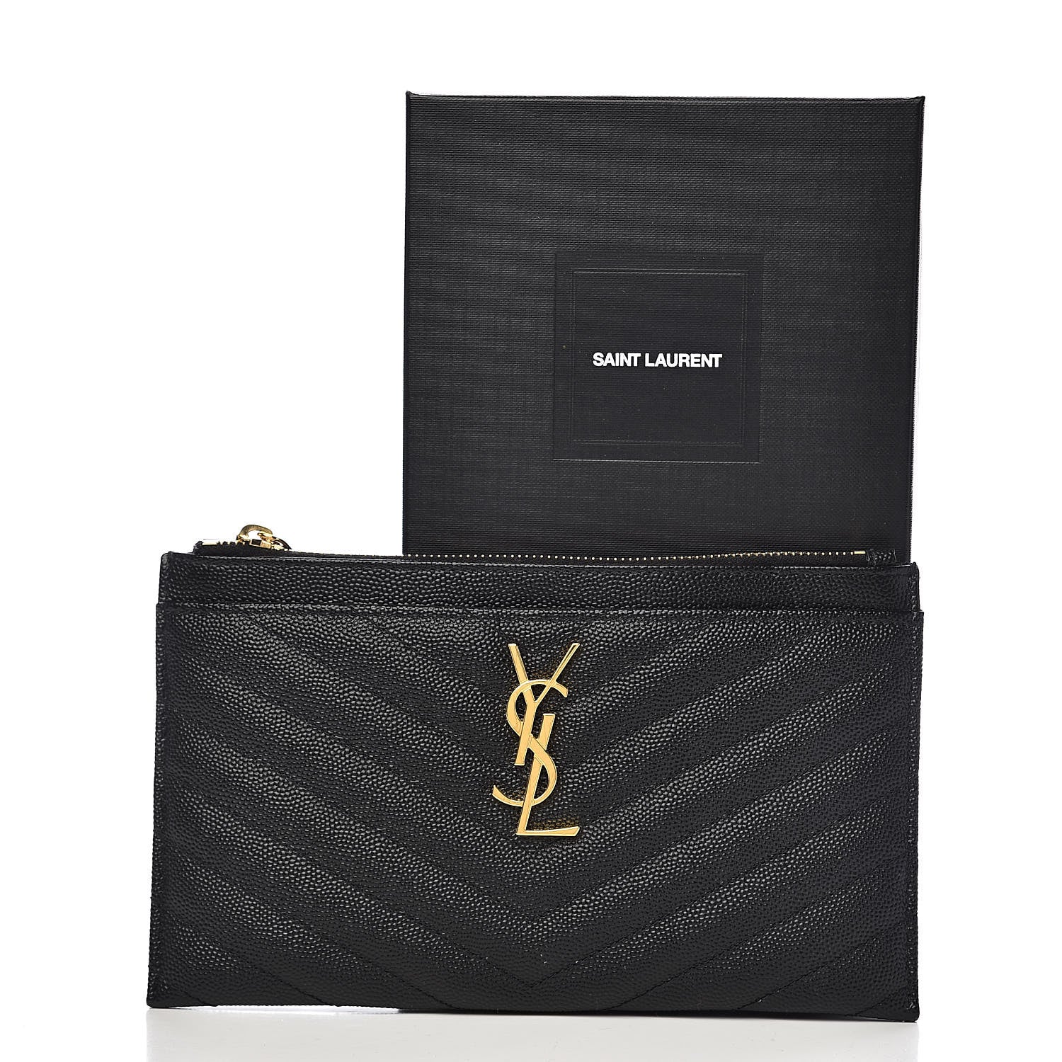 Saint Laurent Grain De Poudre Chevron Monogram Bill Pouch Black 8 of 8