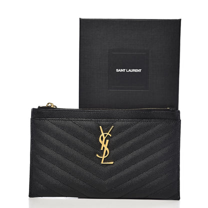 Saint Laurent Grain De Poudre Chevron Monogram Bill Pouch Black 8 of 8