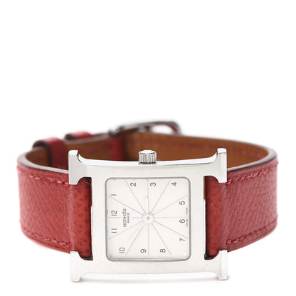 Hermes Stainless Steel Epsom 21mm Heure H Hour Quartz Watch Rouge 2 of 6