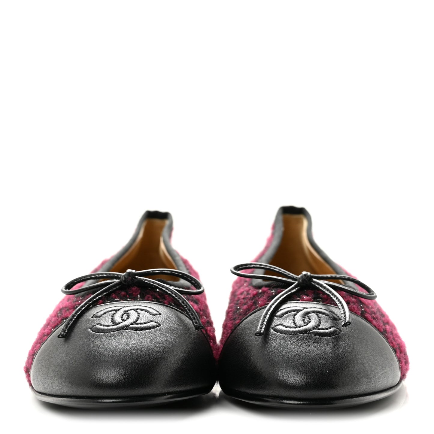 Wool Cotton Tweed Lambskin Cap Toe Ballerina Flats 39.5 Dark Pink Black Silver