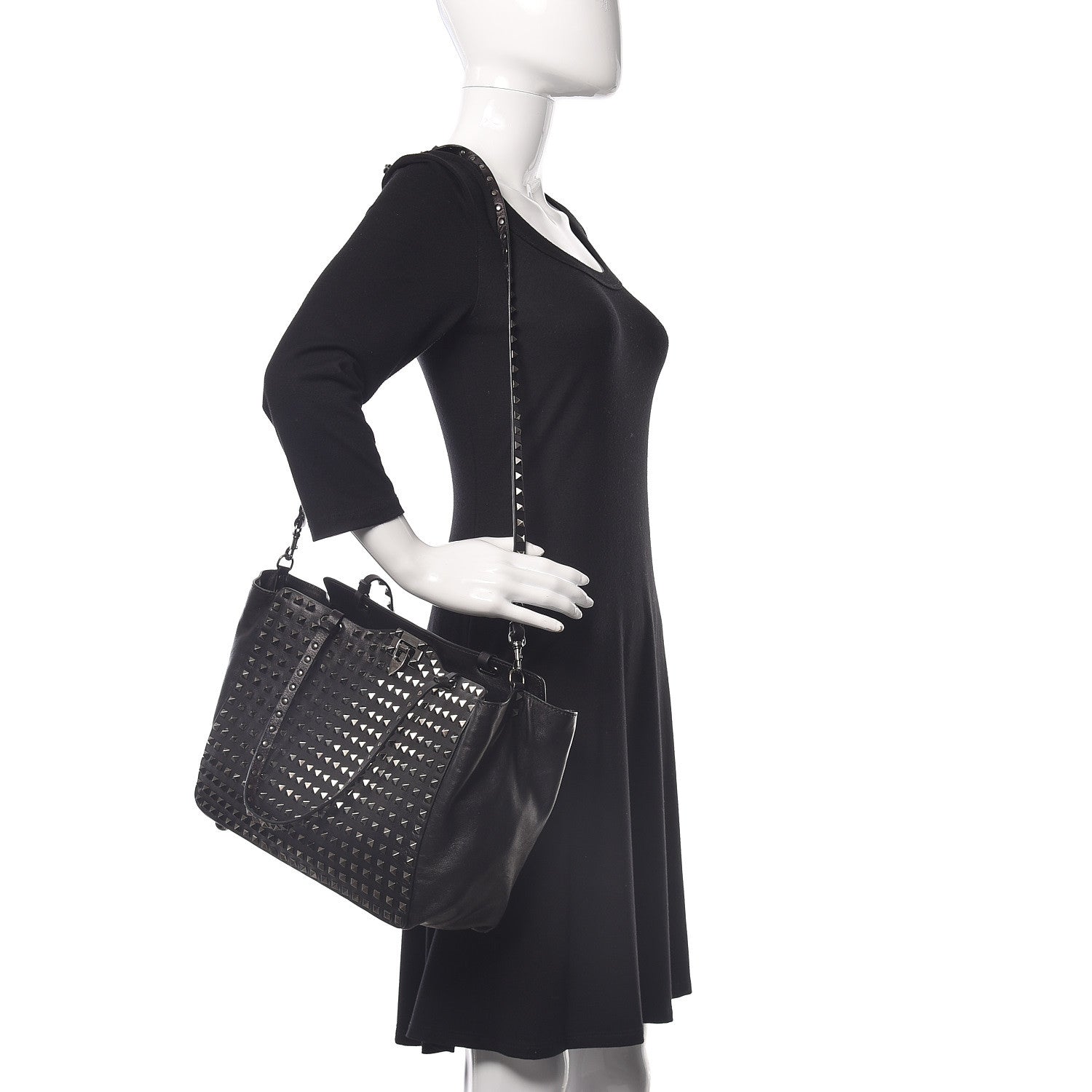 Valentino Garavani Vitello Medium Rockstud All Over Tote Black 3 of 11