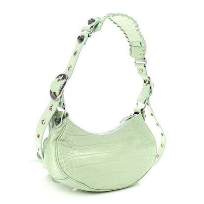 Balenciaga Extra Supple Calfskin Crocodile Embossed Le Cagole Shoulder Bag XS Light Green 3 of 11