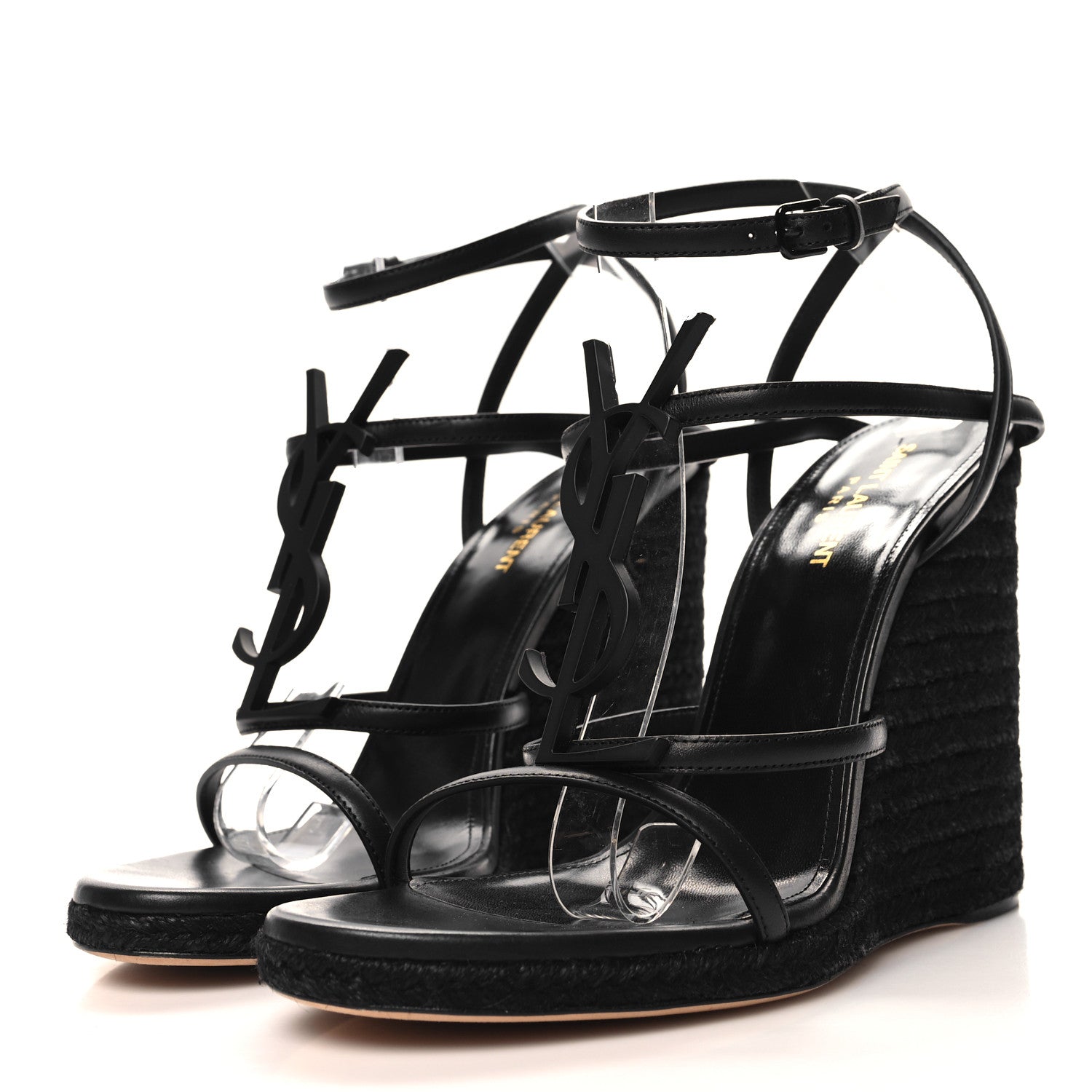 Saint Laurent Calfskin Cassandra Espadrille 105 Wedges 40.5 Black 3 of 9