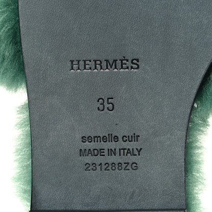 Hermes Woolskin Oran Sandals 35 Vert Anglais 6 of 8