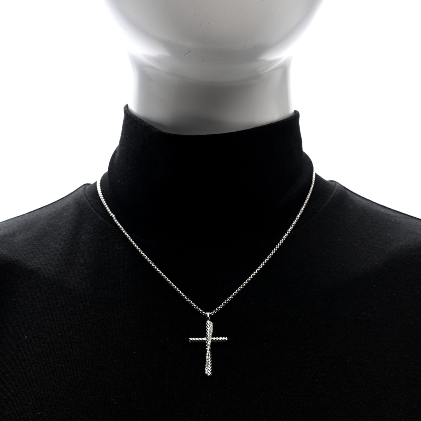 Sterling Silver Diamond 35mm Crossover Cross Necklace