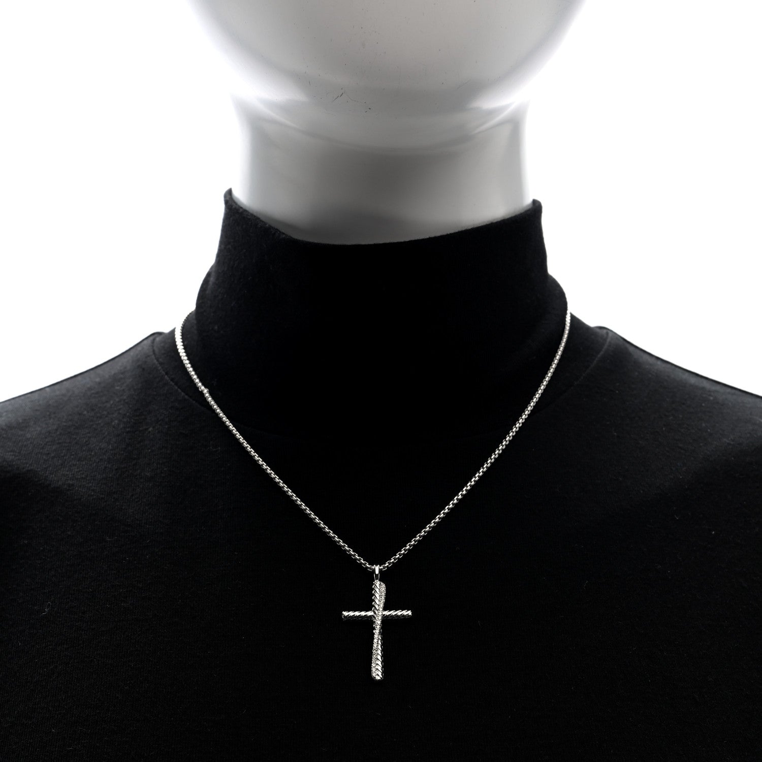 David Yurman Sterling Silver Diamond 35mm Crossover Cross Necklace 2 of 5