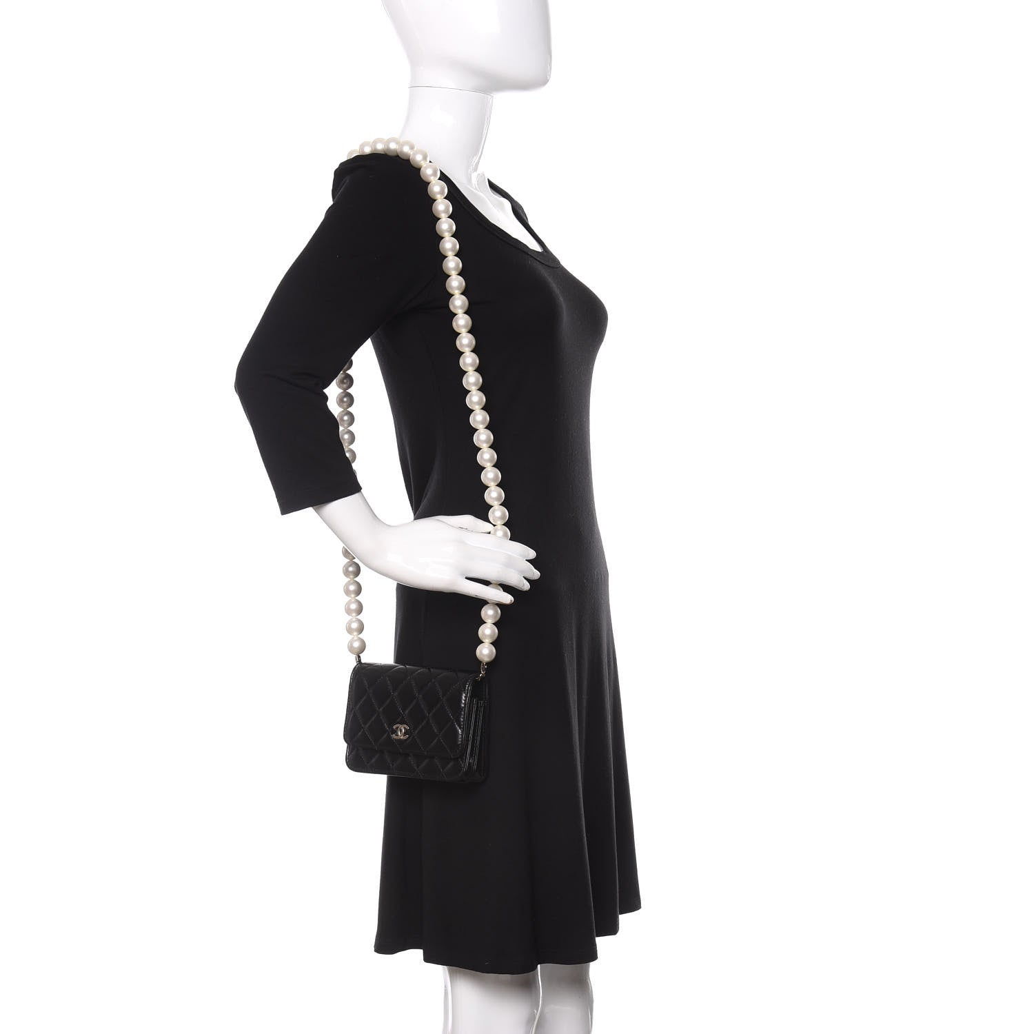 Chanel Calfskin Quilted Mini Maxi Pearls Wallet On Chain WOC Black 2 of 12