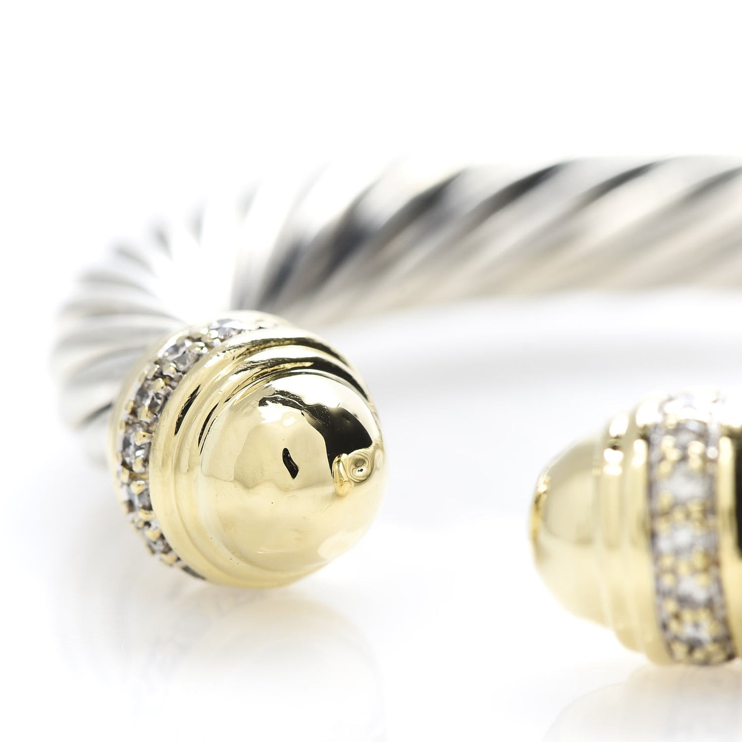 Sterling Silver 18K Yellow Gold Diamond 10mm Cable Classics Dome Bracelet