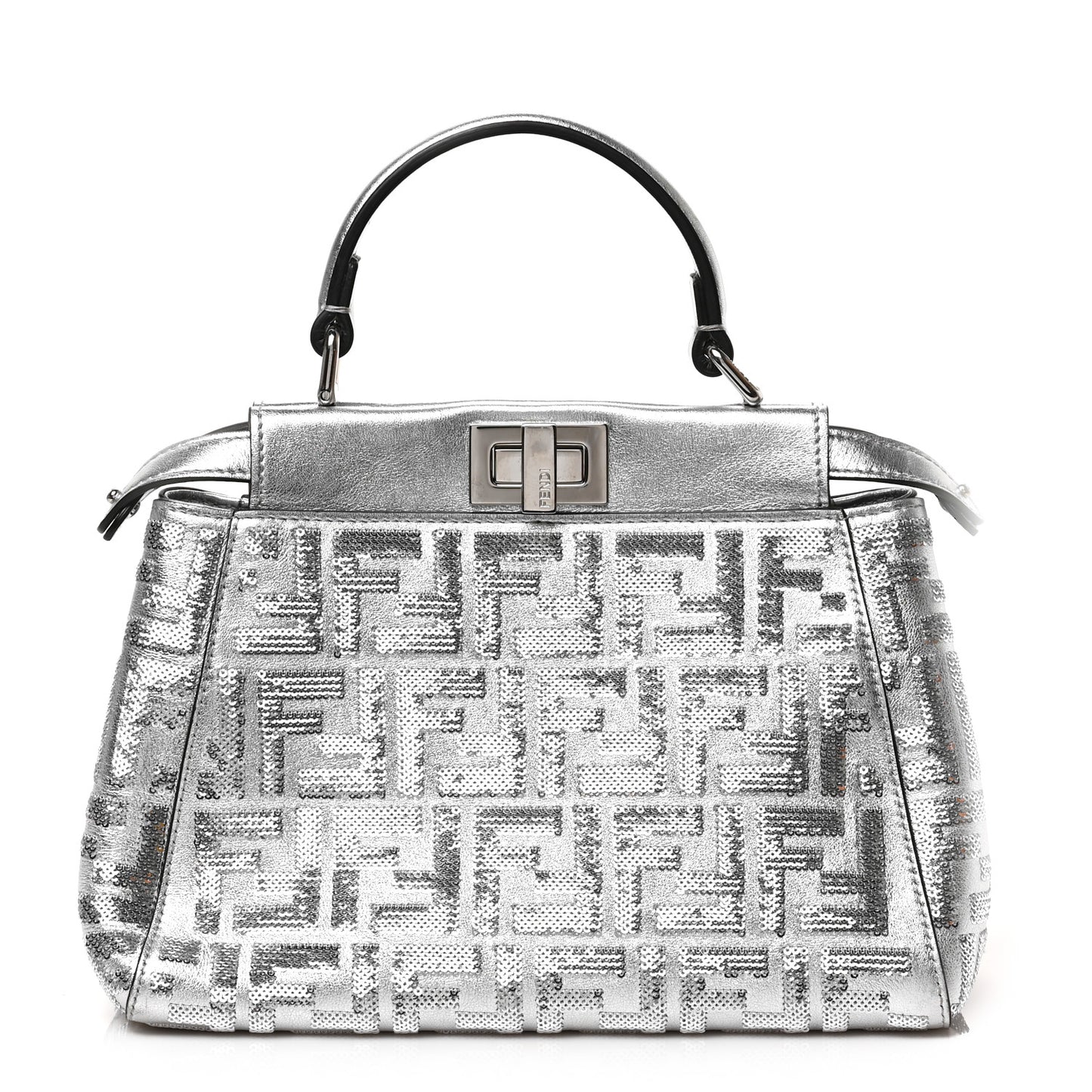 Vitello Catalan Mirror Sequin FF 1974 Embroidered Mini Peekaboo Iconic Satchel Argento