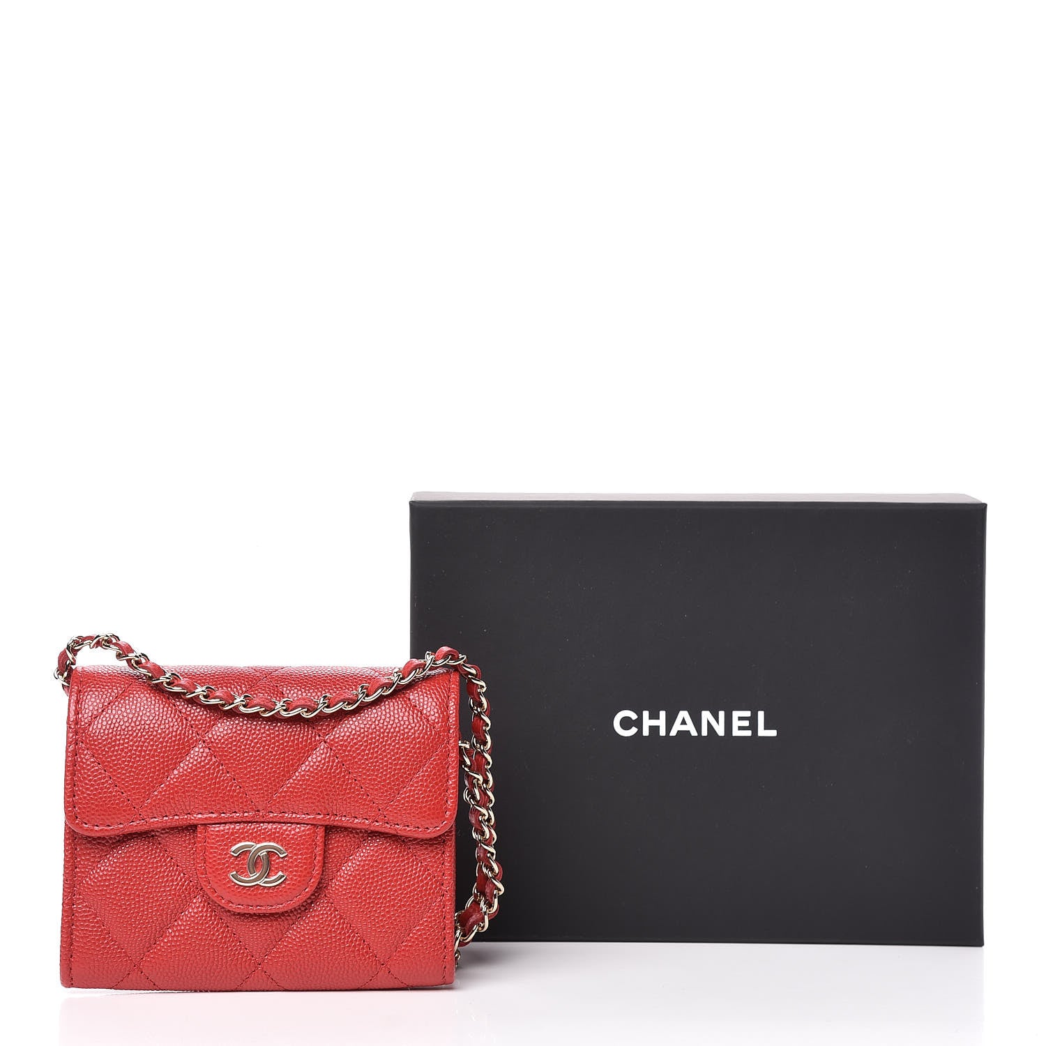 Chanel Caviar Quilted Flap Card Holder On Chain Red 12 of 12