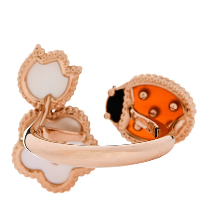 Van Cleef & Arpels 18K Rose Gold Mother of Pearl Carnelian Black Onyx Lucky Spring Between the Finger Ring 57 8 3 of 5