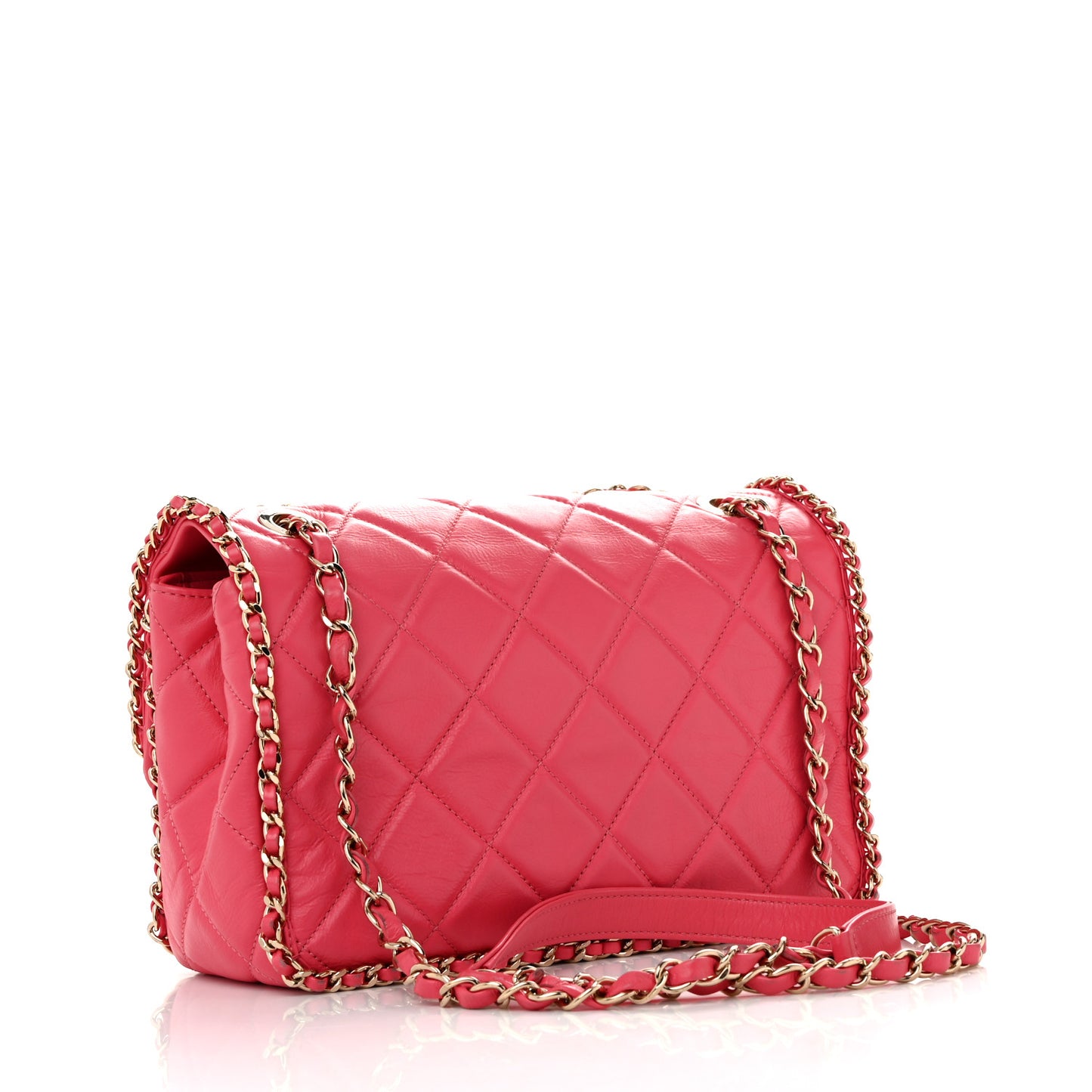 Crumpled Calfskin Medium Chain All Over Flap Pink