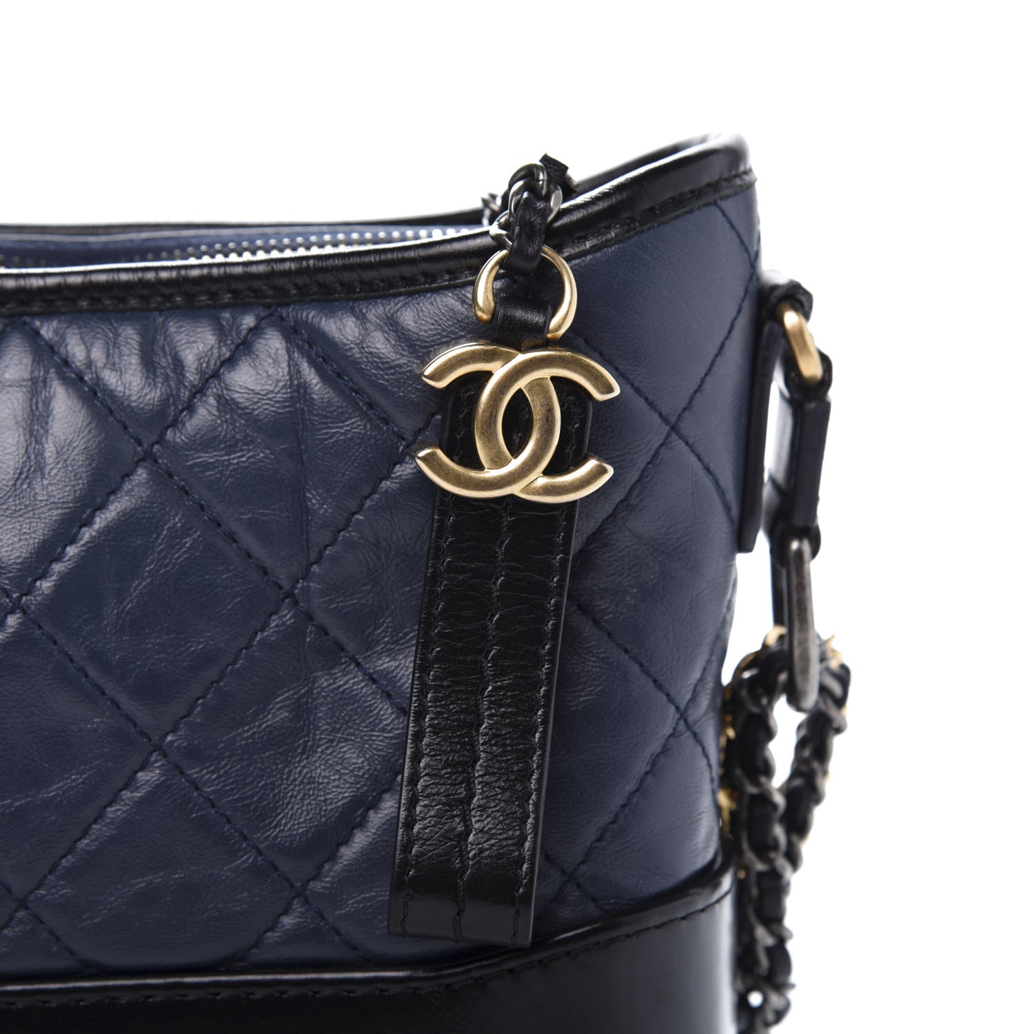 Chanel Aged Calfskin Quilted Small Gabrielle Hobo Navy Black 10 of 11