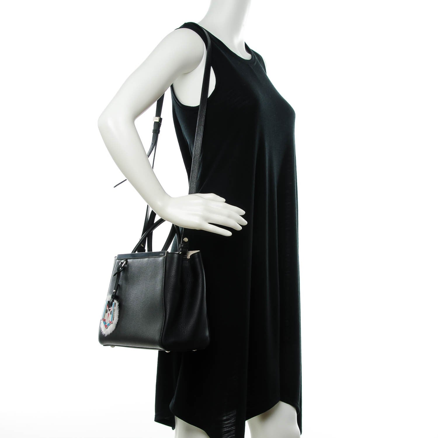 Fendi Vitello Elite Flamingo Mink Monster Charm Petite 2Jours Tote Black Multicolor 3 of 10