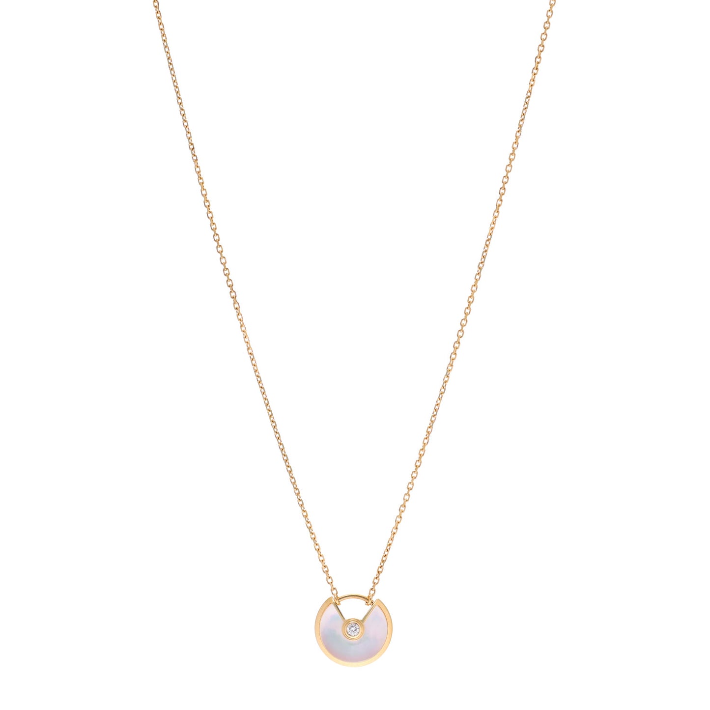 18K Yellow Gold Diamond Mother of Pearl XS Amulette de Cartier Pendant Necklace