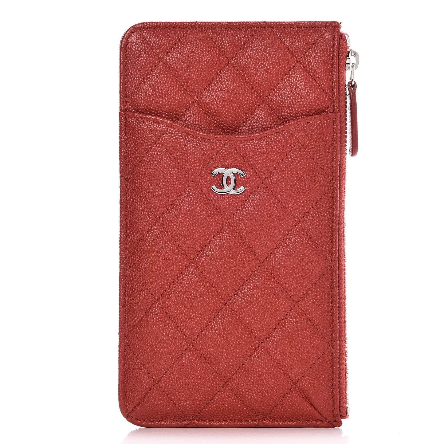 Caviar Quilted Flat Wallet Pouch Red