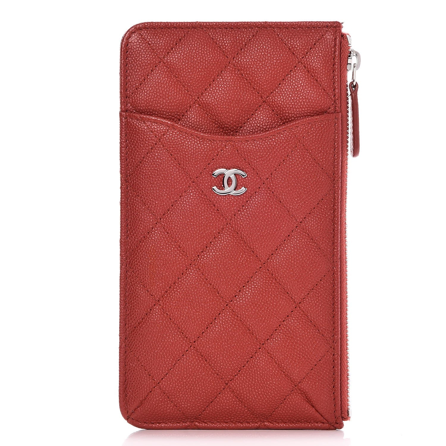 Chanel Caviar Quilted Flat Wallet Pouch Red 1 of 8