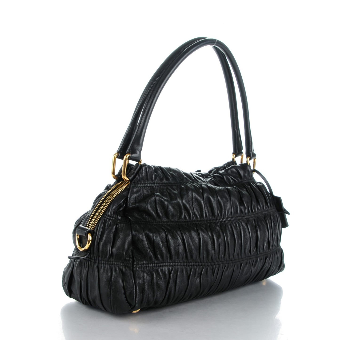 Nappa Gaufre Bow Shoulder Bag Nero Black