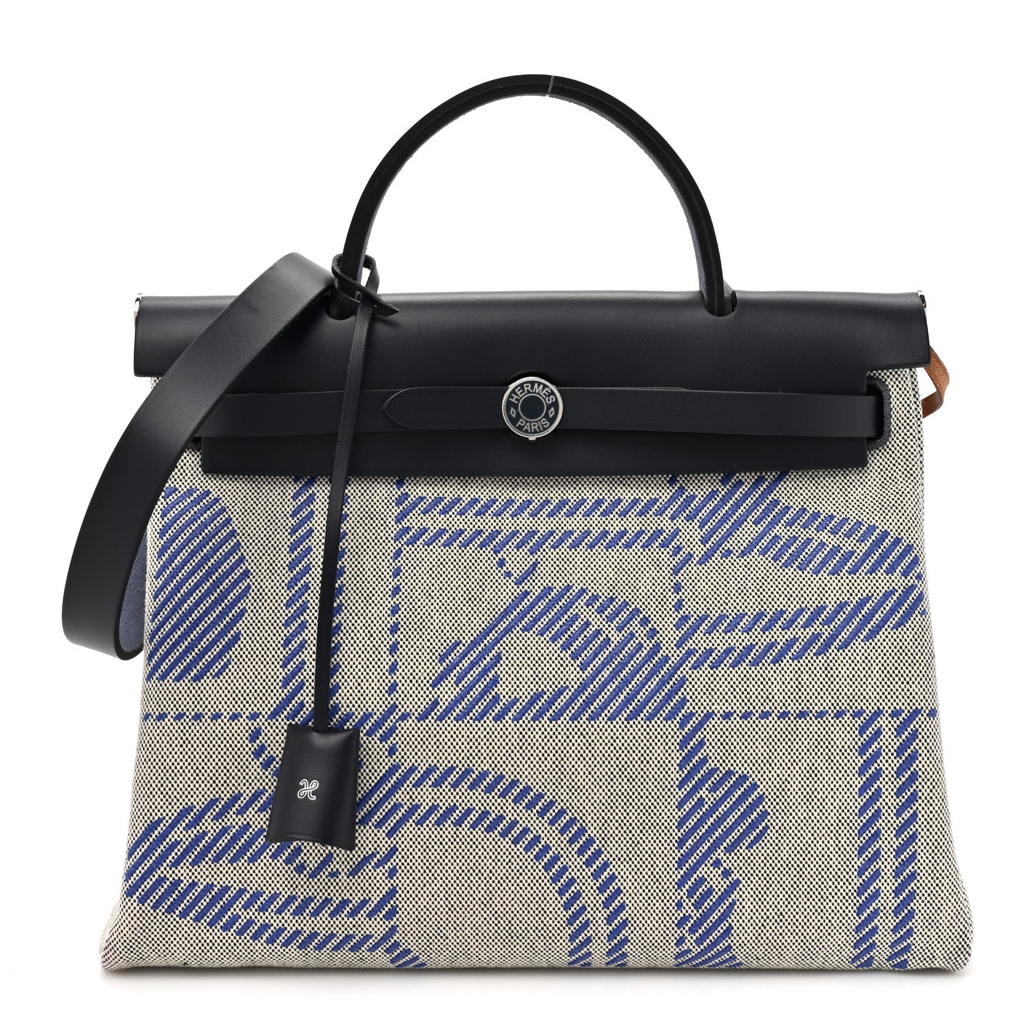 Hermes Vache Hunter Toile H Brides de Gala Herbag Zip Retourne 31 PM Bleu De France Ecru Black 1 of 12