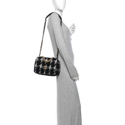 Chanel Tweed Quilted Medium Chanel 19 Flap Black White 2 of 11