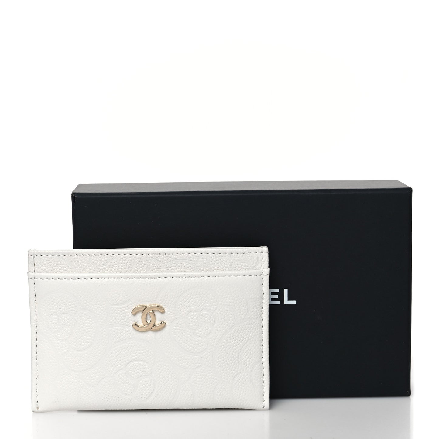 Caviar Camellia Embossed Card Holder White