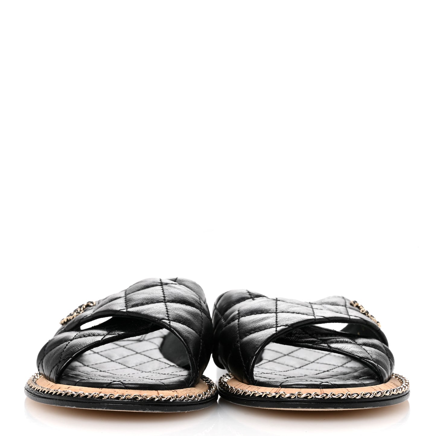 Lambskin Quilted Chain CC Sandals 39 Black