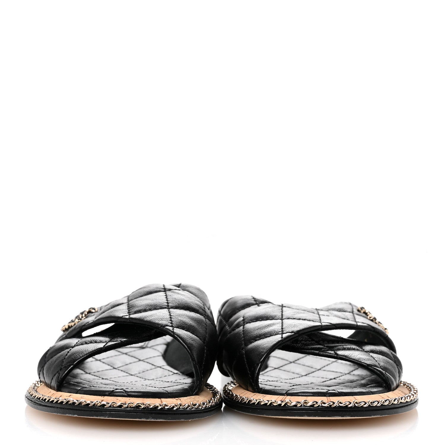 Chanel Lambskin Quilted Chain CC Sandals 39 Black 3 of 9