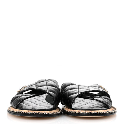 Chanel Lambskin Quilted Chain CC Sandals 39 Black 3 of 9