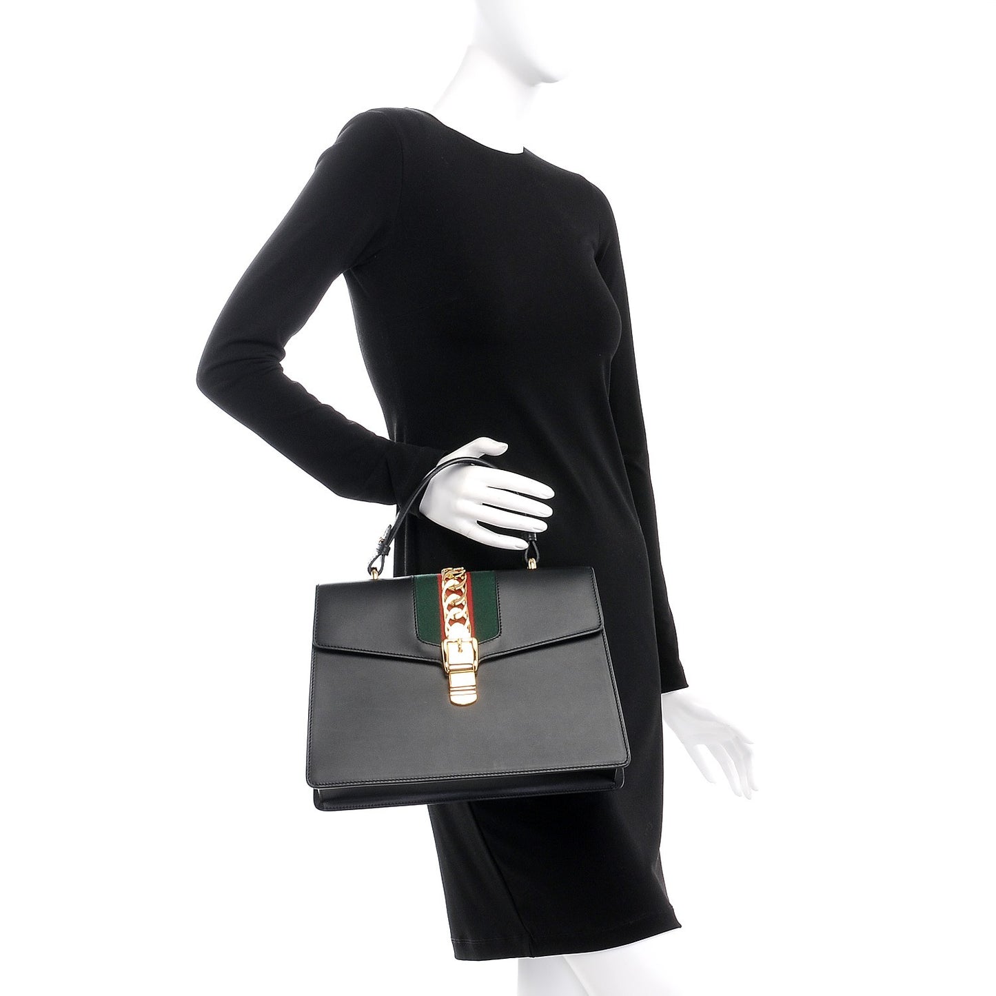 Calfskin Medium Sylvie Top Handle Bag Black