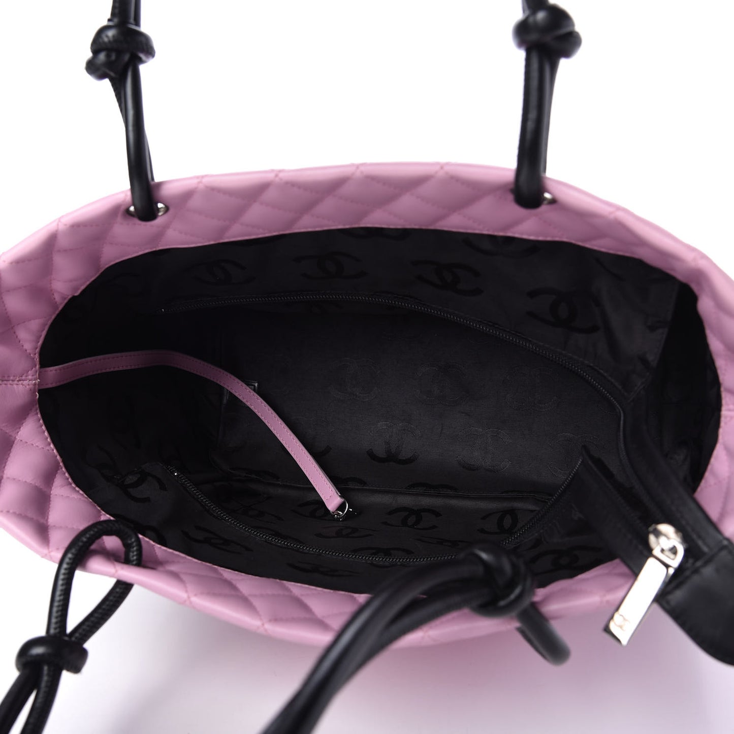 Calfskin Quilted Large Cambon Tote Pink Black