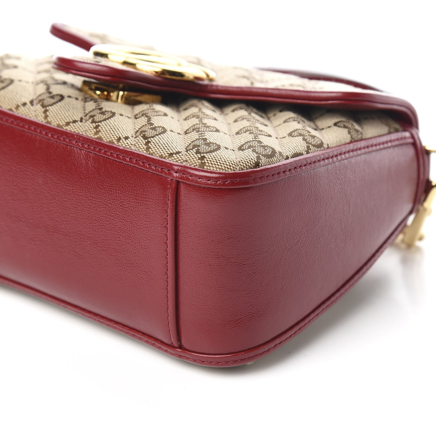 Gucci Monogram Glazed Calfskin Matelasse Diagonal Mini GG Marmont Top Handle Shoulder Bag Beige Ebony New Cherry Red 12 of 13