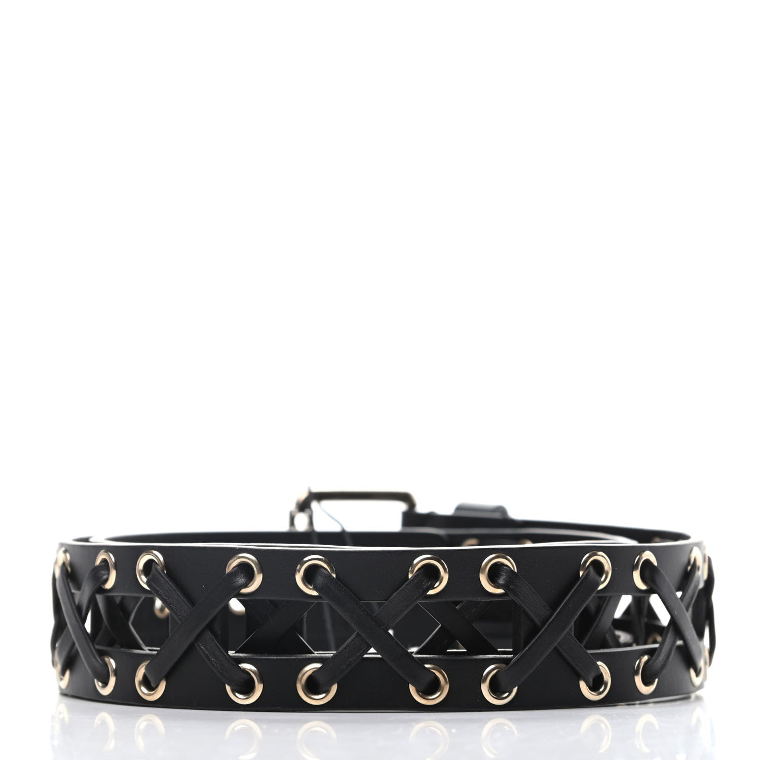 Chanel Calfskin Cross Stitch Grommet Belt 80 32 Black 2 of 5