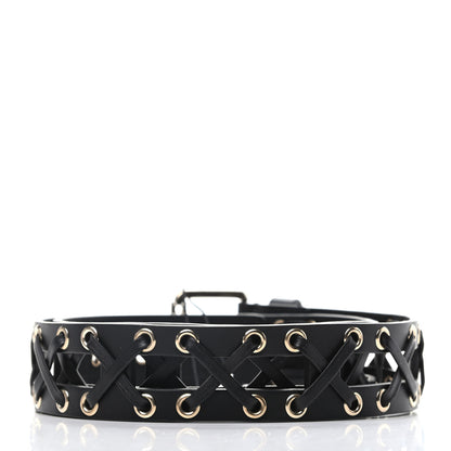 Chanel Calfskin Cross Stitch Grommet Belt 80 32 Black 2 of 5