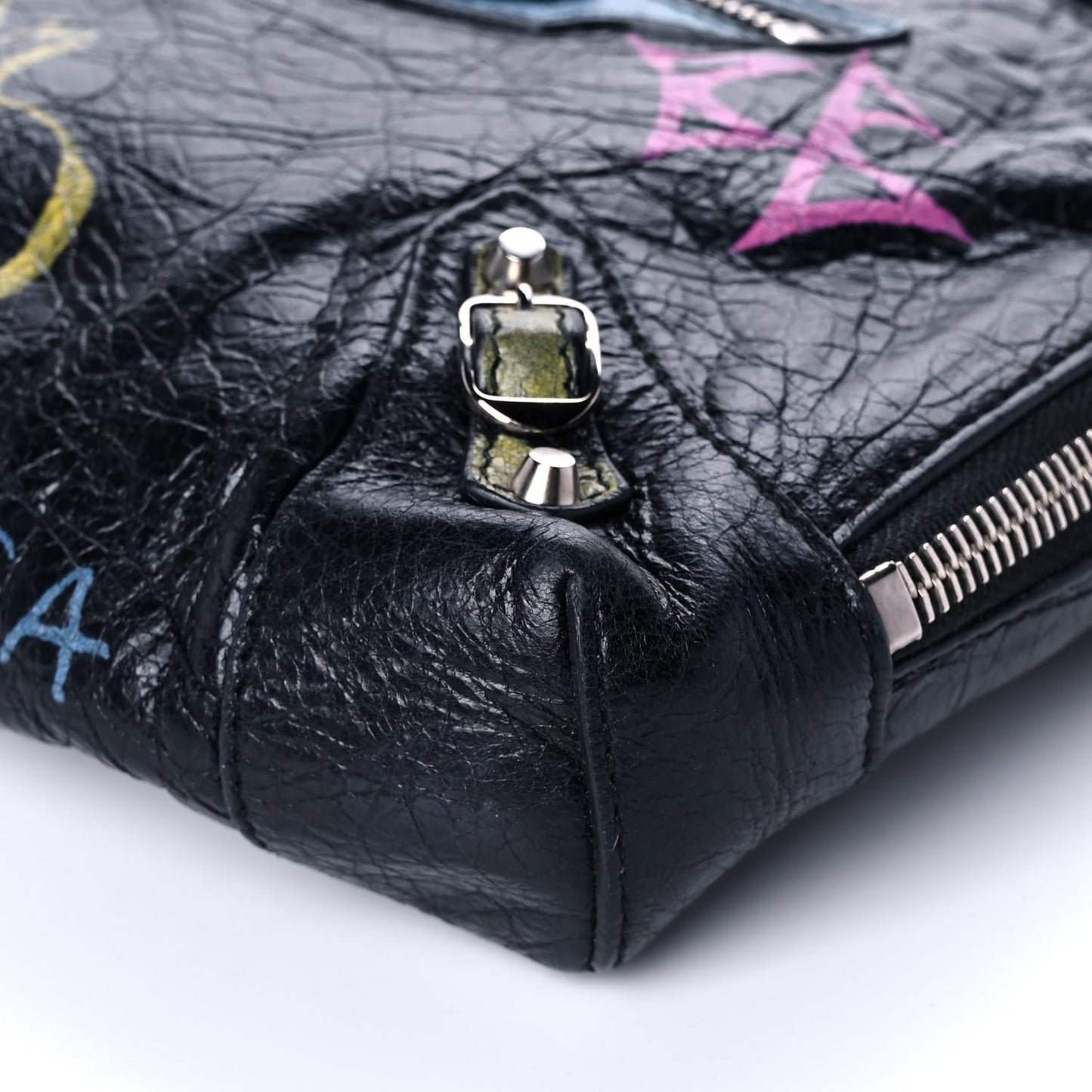 Agneau Classic Silver Hardware Graffiti Reporter XS Black