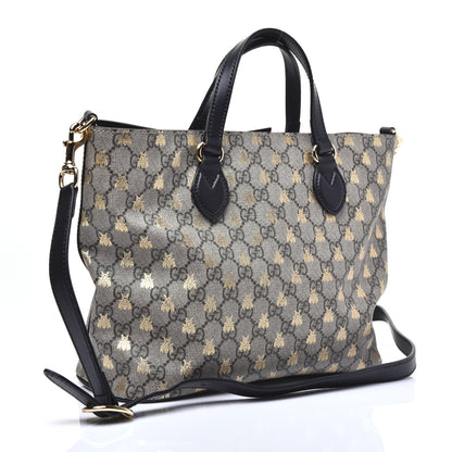 Gucci Soft GG Supreme Monogram Bees Small Crossbody Tote Beige Oro Black 3 of 13