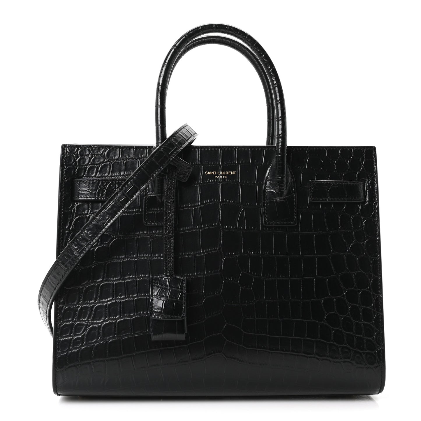 Calfskin Crocodile Embossed Baby Sac De Jour Black