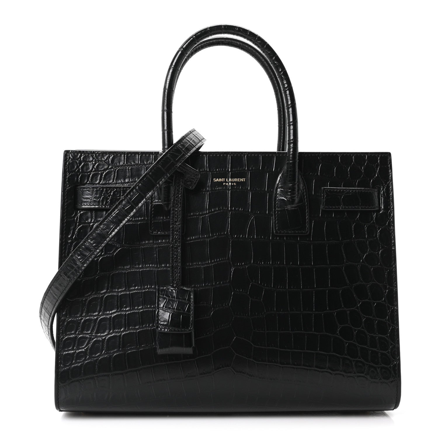 Saint Laurent Calfskin Crocodile Embossed Baby Sac De Jour Black 1 of 10