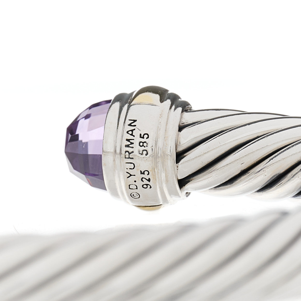 David Yurman Sterling Silver 14K Yellow Gold Amethyst 7mm Cable Classics Bracelet 3 of 4
