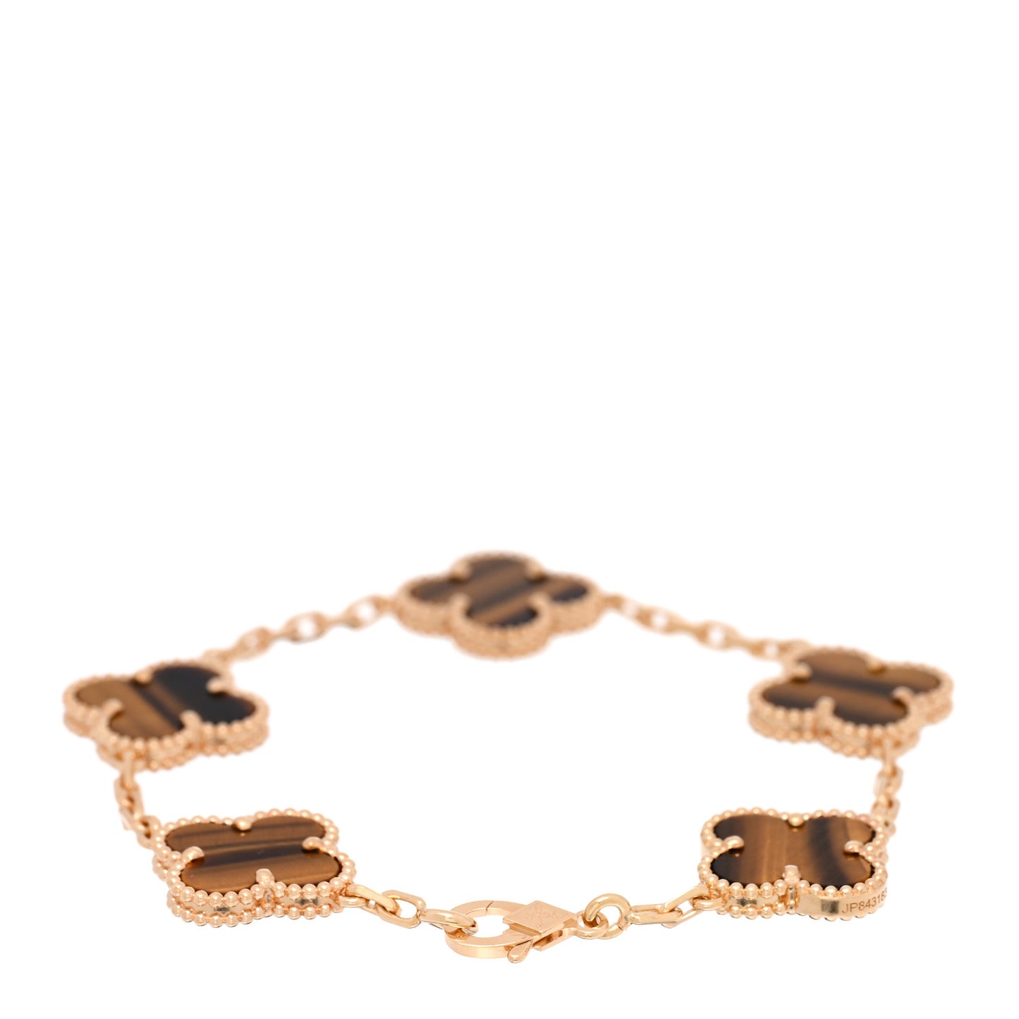 18K Yellow Gold Tiger Eye 5 Motifs Vintage Alhambra Bracelet