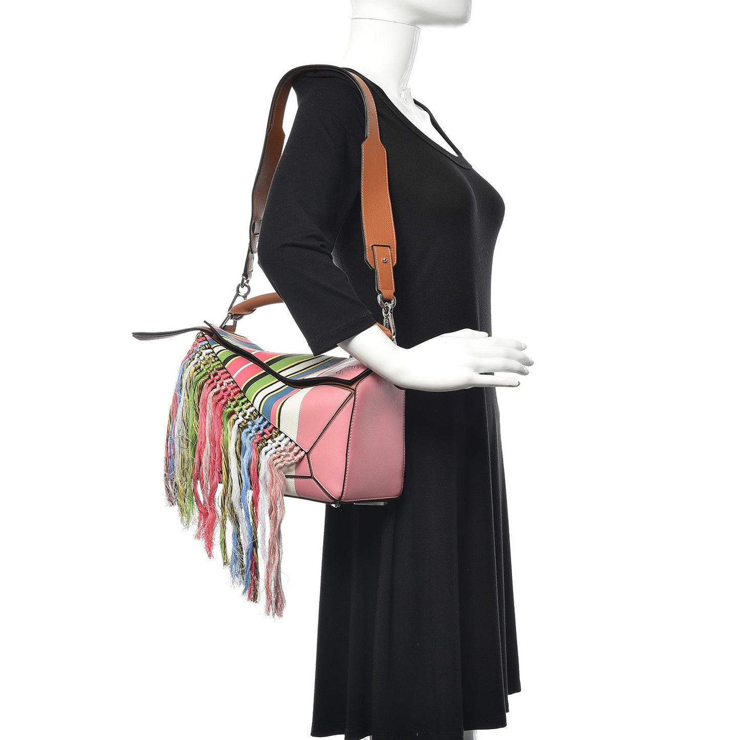 Calfskin Small Fringe Puzzle Bag Pink Multicolor