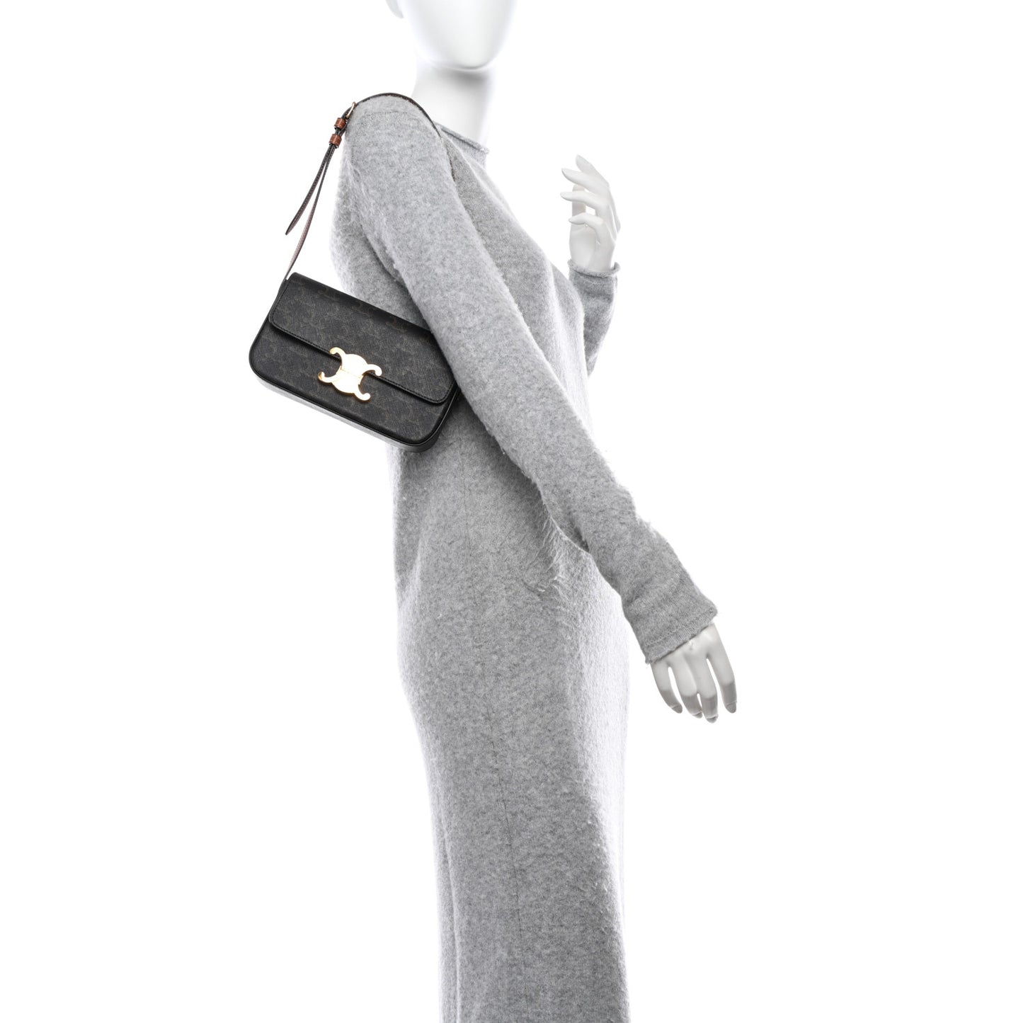 Canvas Calfskin Triomphe Shoulder Bag Tan