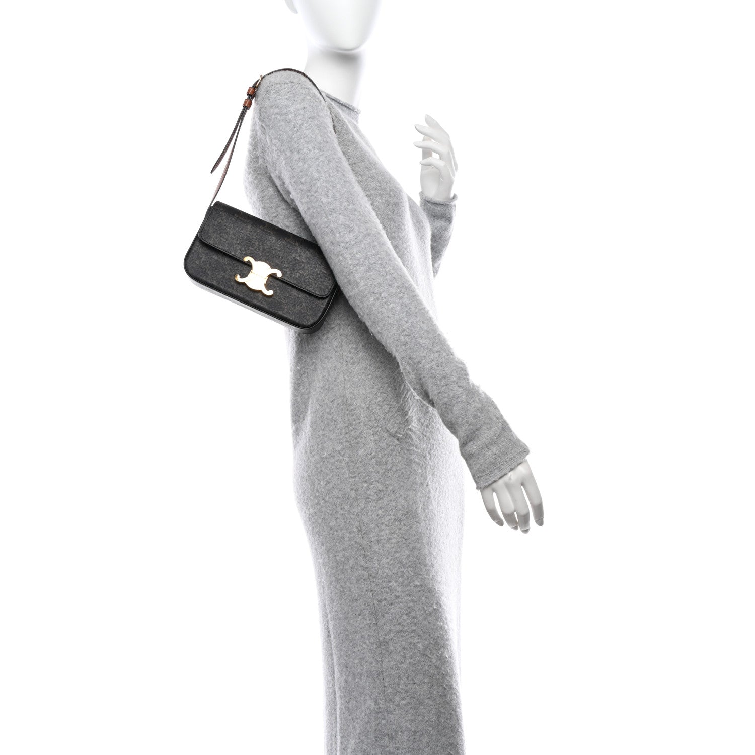 Celine Canvas Calfskin Triomphe Shoulder Bag Tan 2 of 13